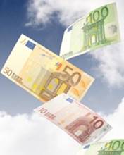 Several euro bills flying in the air

Description automatically generated